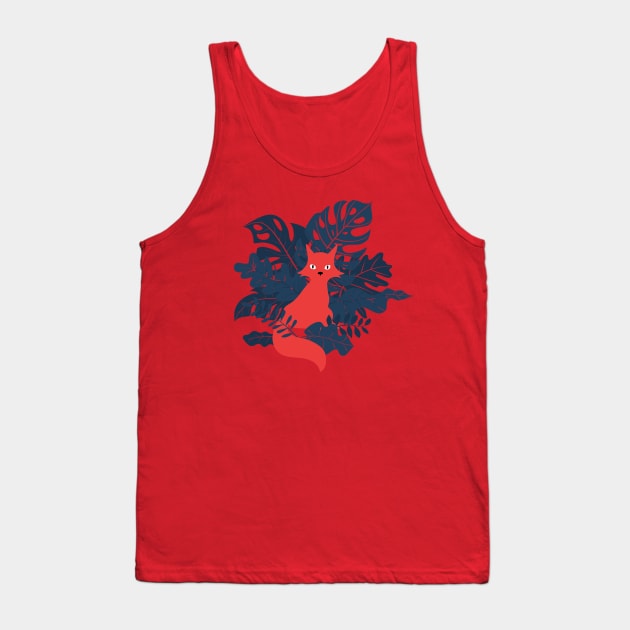 A Red Fox Exploring Amid Blue Leaves Tank Top by zorrorojo